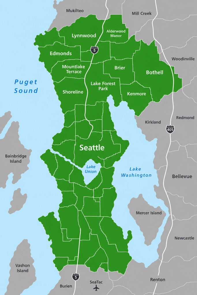 Greater Seattle Area service map for Noonchi Record Cleaning